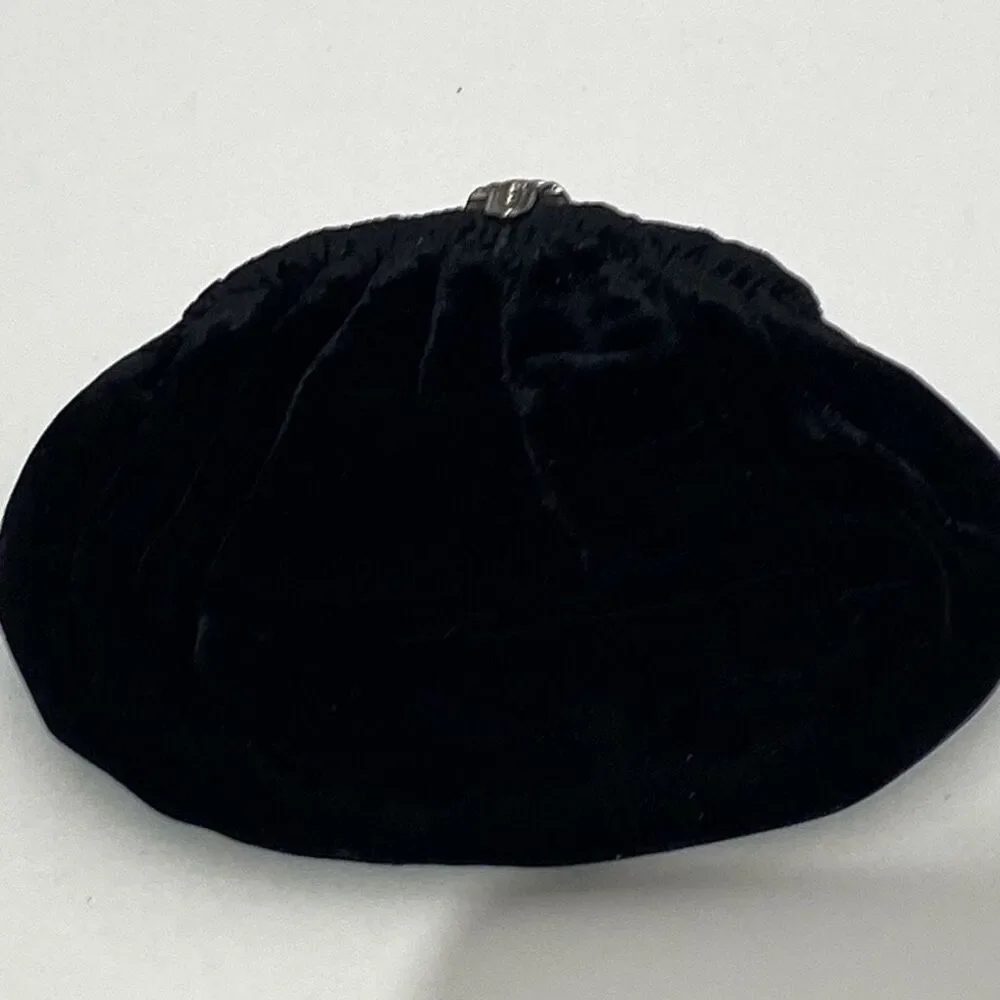 Vintage Black Velvet‎ Art Deco Clutch Rhinestone Clasp Evening Bag Pouch Purse